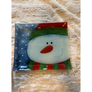 2014 Pfaltzgraff Holiday Snowman 12 Inch Rectangular Glass Platter
